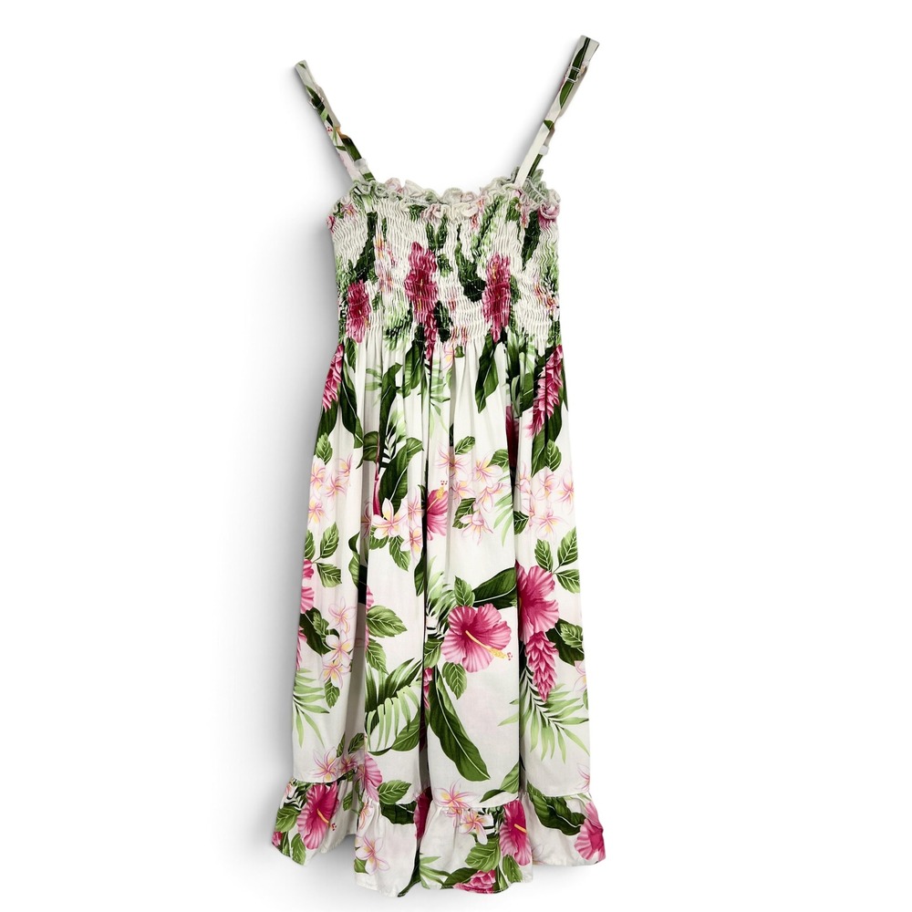 RJC Made in Hawaii Girls Floral Hibiscus Smocked Sundress White Pink Size 7